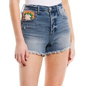 Jessica Simpson Jean Shorts Blue Crochet Pocket Boho Infinite High Waist Size 31